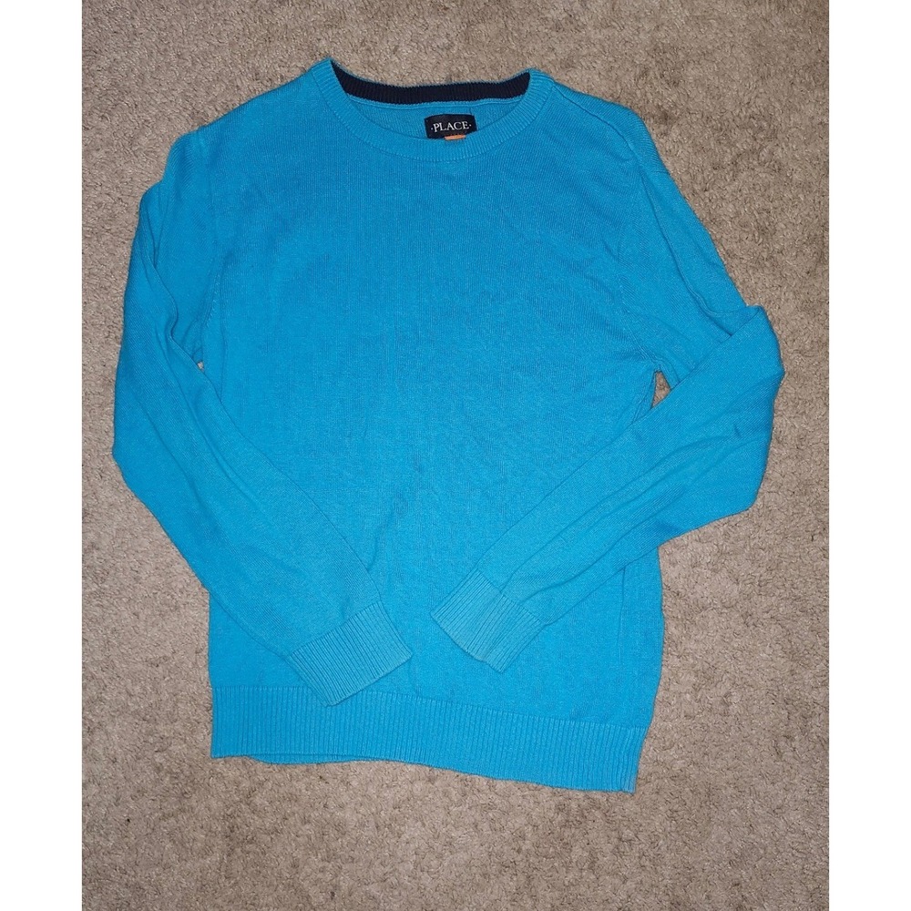 The Childrens Place Boys Turquoise Blue Crew Neck Sweater L 10/12 Long Sleeve